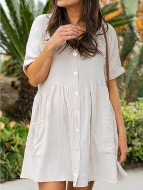 Finding July The Ray Mini Dress Linen Blend Pockets Size S